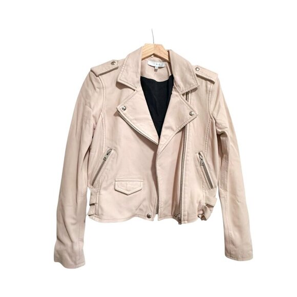 IRO Ashville cropped washed-leather biker jacket, Nude - Picture 4 of 16